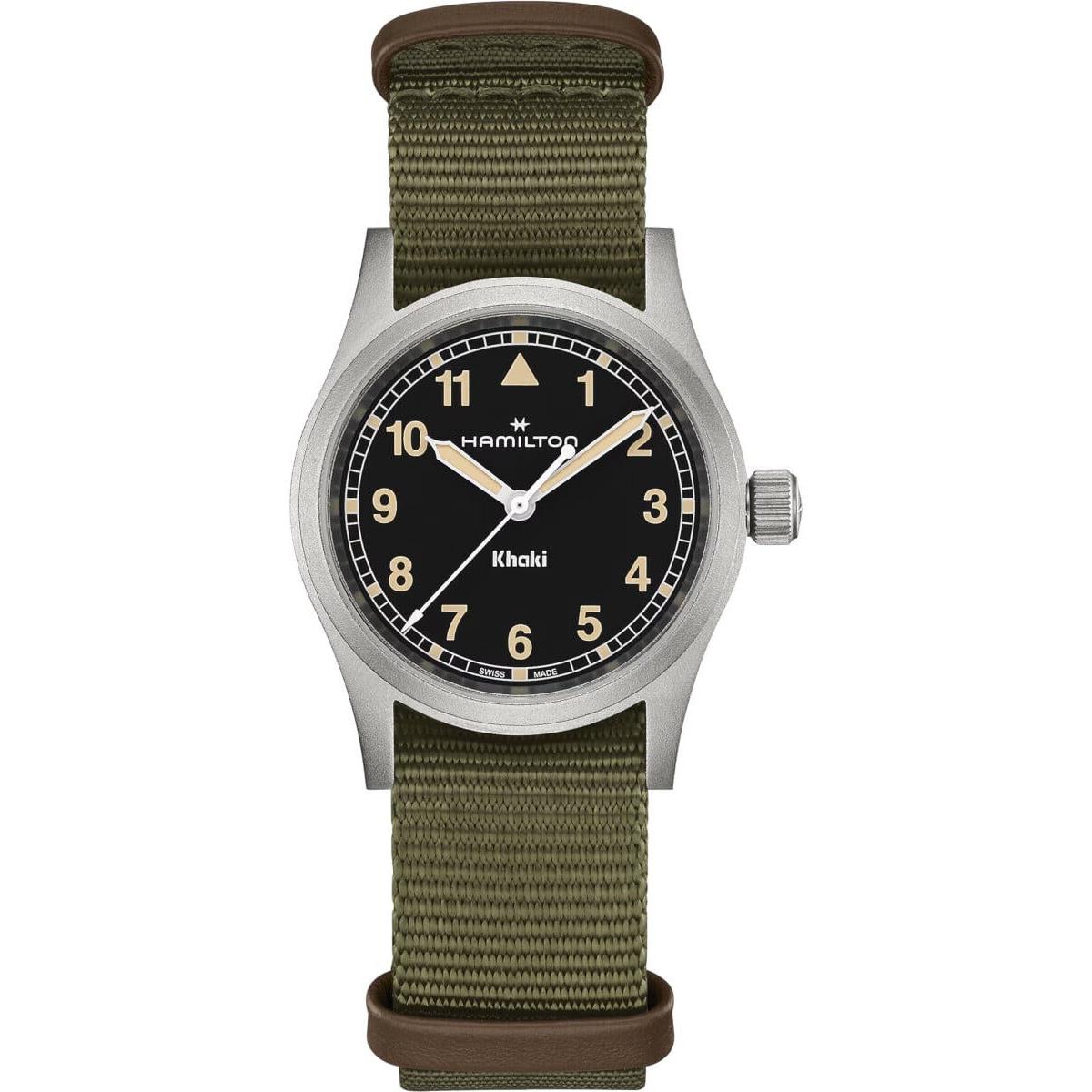 Hamilton Khaki Field Quartz 33mm Black Dial Green Strap Watch H69301930