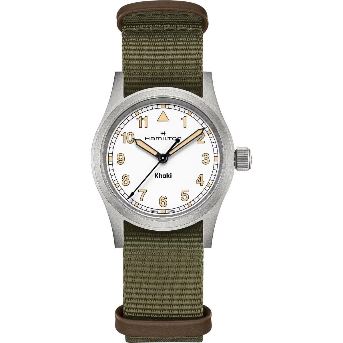 Hamilton Khaki Field Quartz 38 mm White Dial Green Strap Watch H69401910