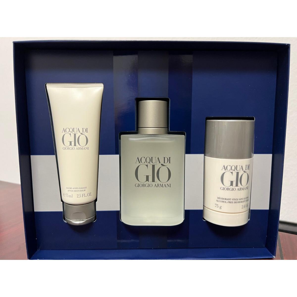 Acqua DI Gio by Giorgio Armani 3 Pieces SET:3.4 Edt Spray +2.5 A/s Balm +2.6 Deo