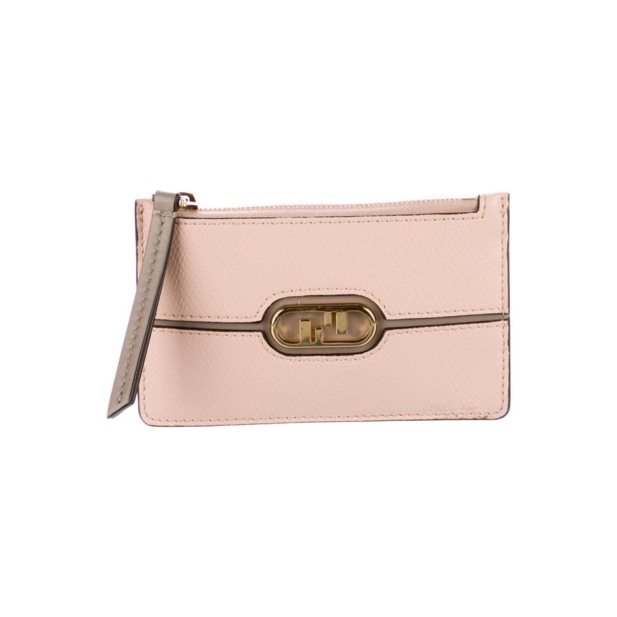 Fendi Rose Pink Leather Card Coin Case Wallet Key Ring Retail