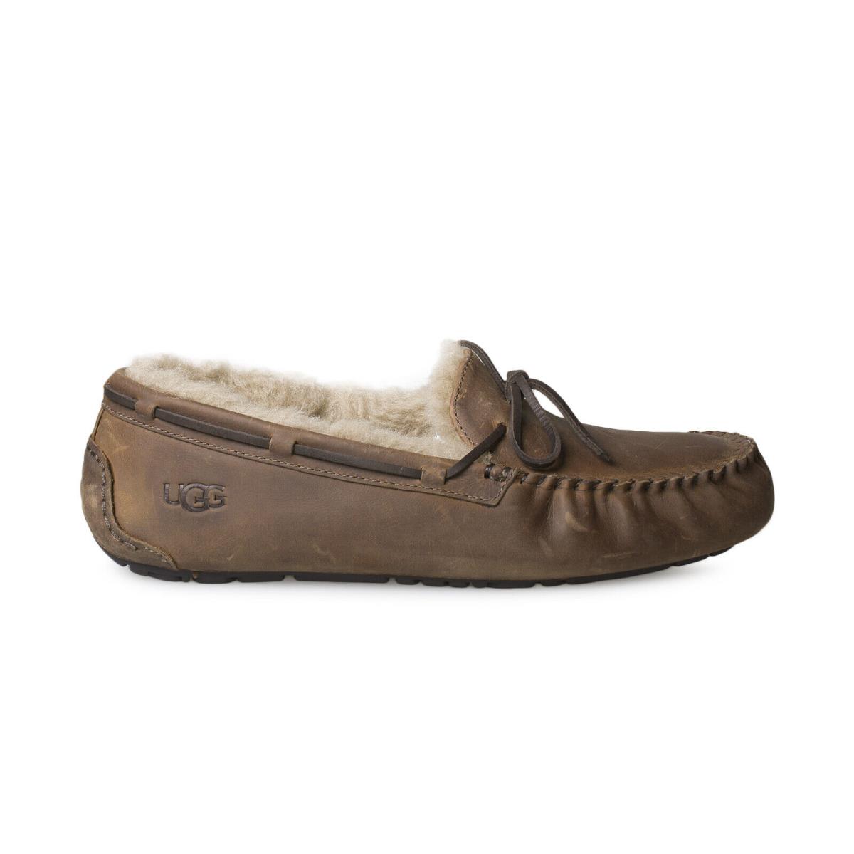 Ugg Olsen Tan Leather Sheepskin Moccasin Men`s Slippers Size US 11/UK 10