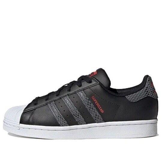 Women Adidas Superstar Shoes Sneakers Size 9.5 Black Grey Red White HQ1917 - Black