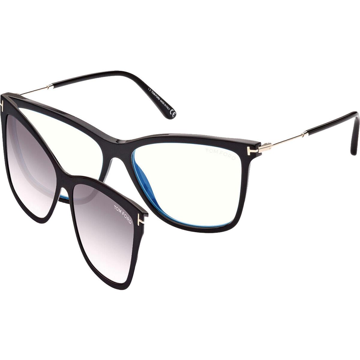 Tom Ford Women`s Blue Block Eyeglass Frames w/ Clip-on Sun Lens - FT5824 B Italy