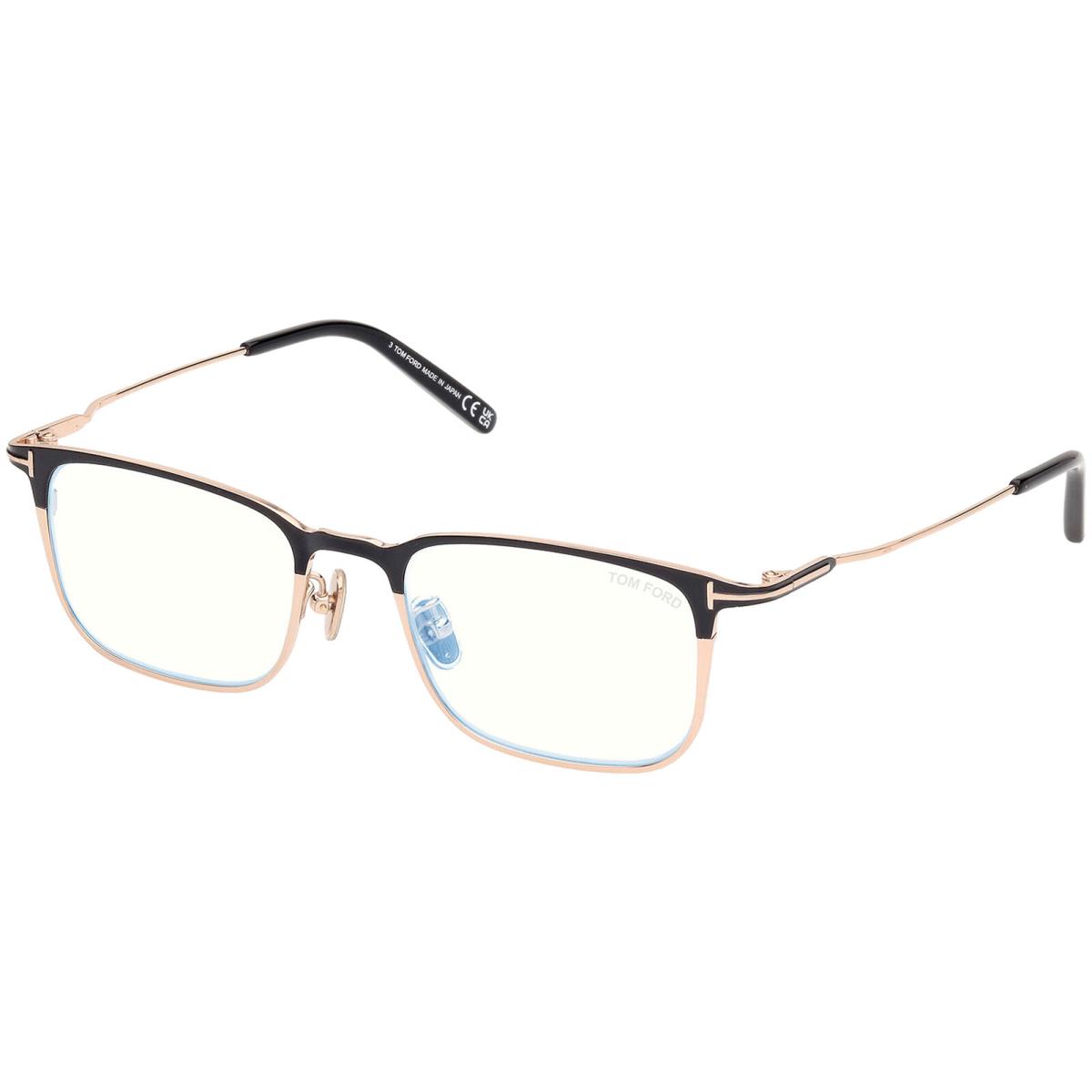 Tom Ford Men`s Blue Block Titanium Alloy Eyeglass Frames - FT5929-D Italy Shiny Black-Gold-Tone/Clear (001-51)