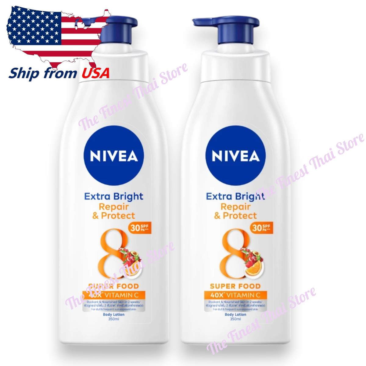 Pack of 2 Nivea Extra Bright Repair Protect 8 Super Food Body Lotion 350ml