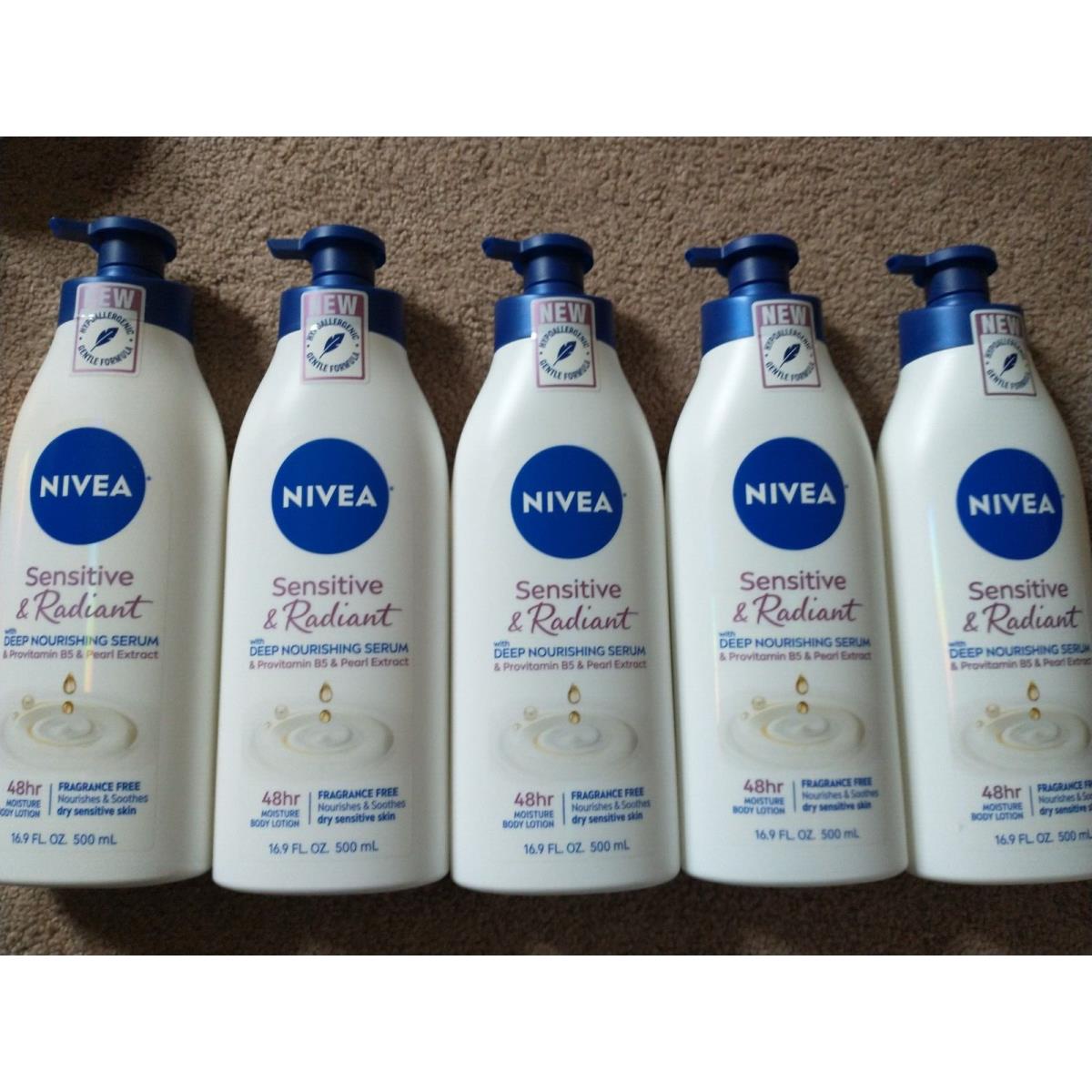 5 Nivea Sensitive Radiant Deep Nourishing Serum Lotion 16.9 oz Fragrance Free