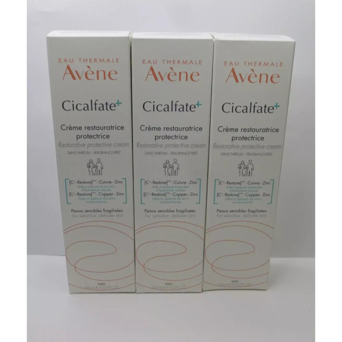 Eau Thermale Avene Cicalfate+ Restorative Protective Cream 3.3 OZ Lot OF 3