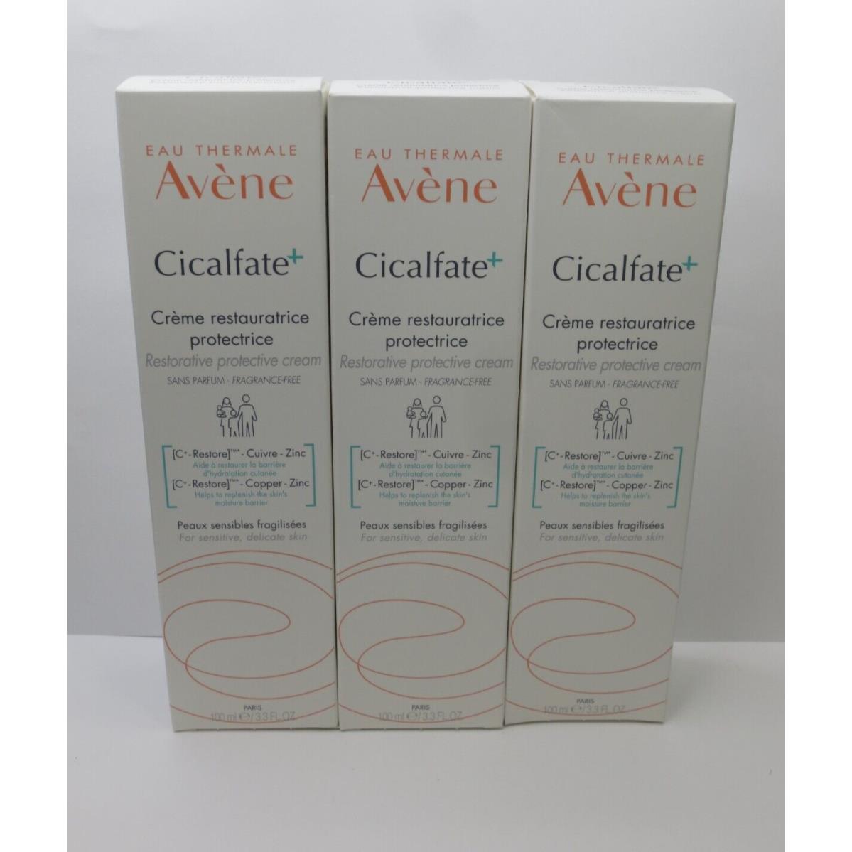 Eau Thermale Avene Cicalfate+ Restorative Protective Cream 3.3 OZ Lot OF 3