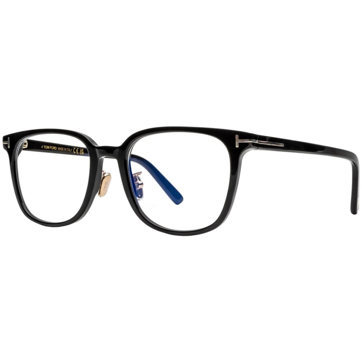 Tom Ford Men`s Shiny Black Blue Block Square Eyeglasses FT5998-K-B-001-51 Italy