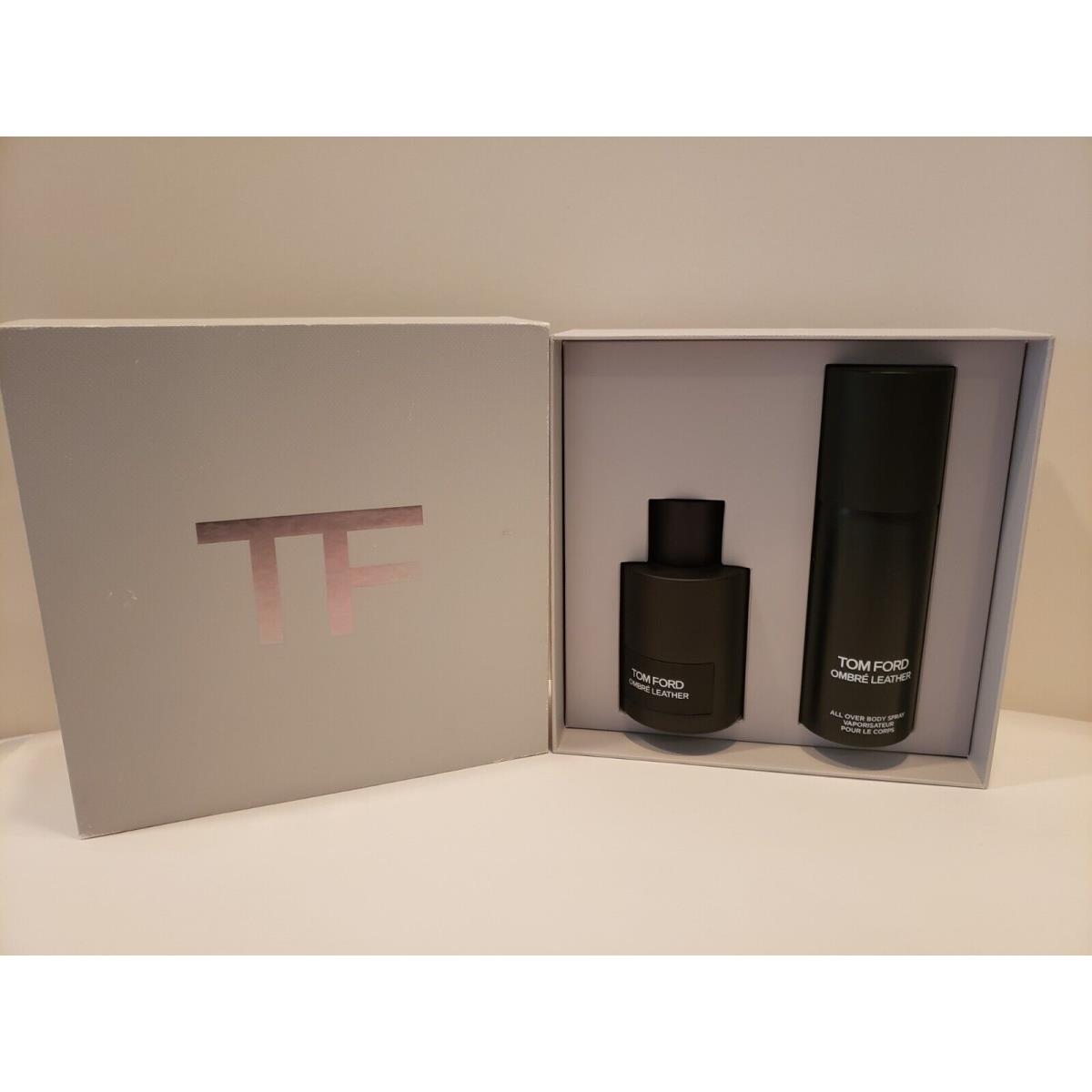 Tom Ford Ombre Leather 2 Piece Set Body Spray Eau De Parfum Gray Box