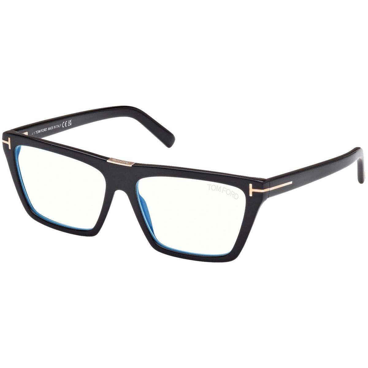 Tom Ford Women`s Shiny Black Blue Blocking Eyeglass Frames - FT5912 B 001 Italy