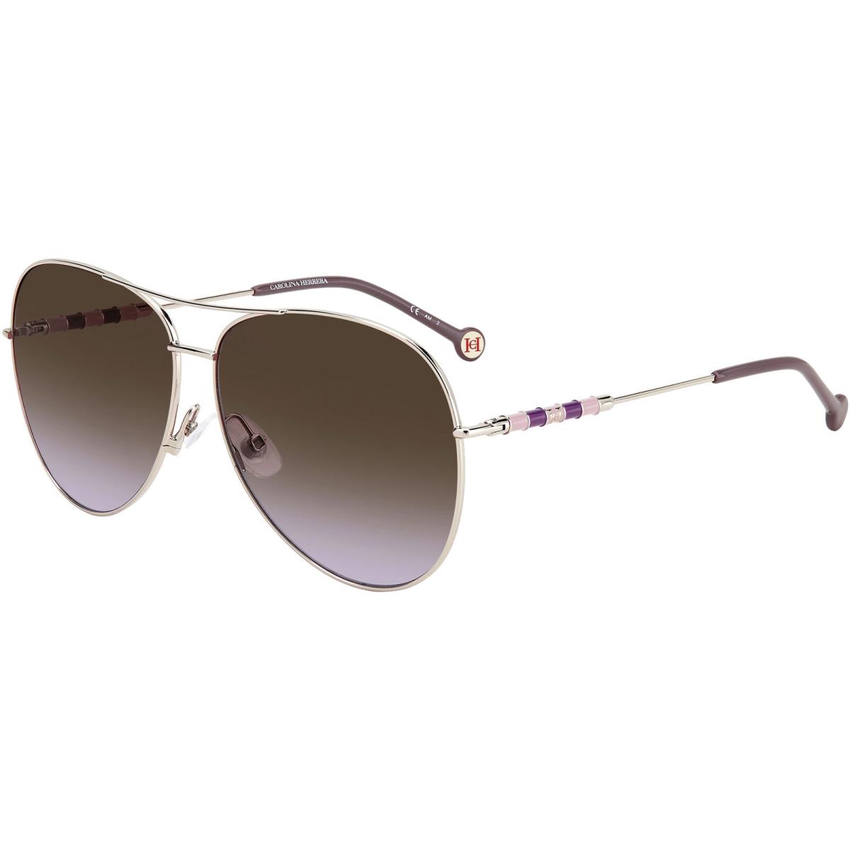 Carolina Herrera Women`s Oversize Aviator Sunglasses w/ Gradient Lens - CH0034S Lt Gold-Tone/Brown-Violet (03YG-QR)