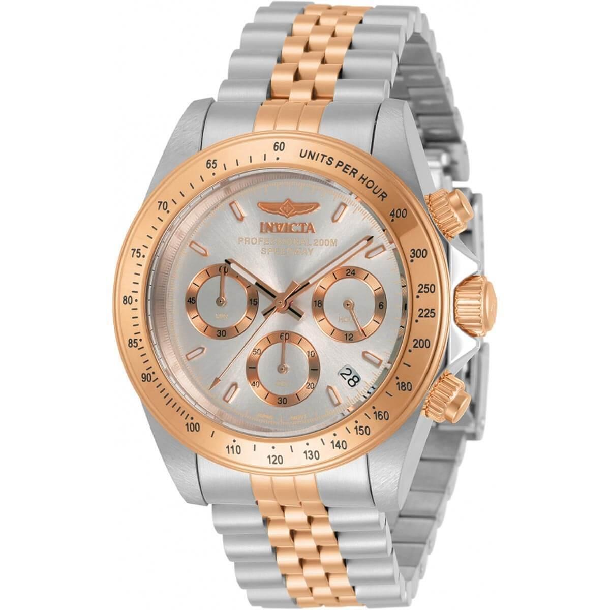 Invicta Men`s Watch Speedway Silver and Rose Gold Dial Chrono Bracelet 30995