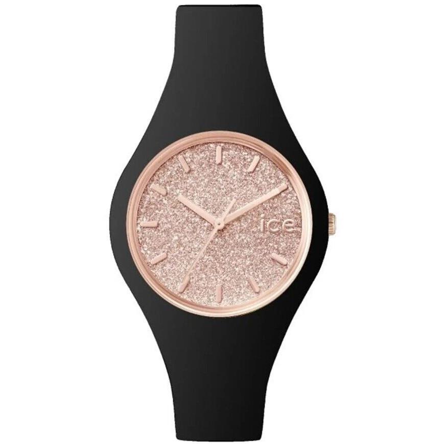 Ice Watch Rose Gold Glitter Dial Black Silicone Strap 001346