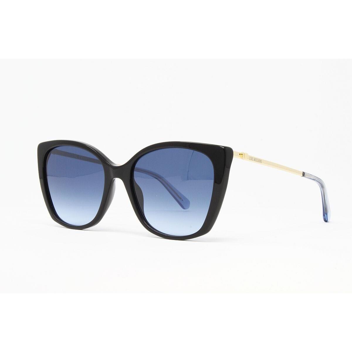 Moschino Love Women`s Cat Eye Sunglasses MOL018S-807 Black 55mm Blue Lens