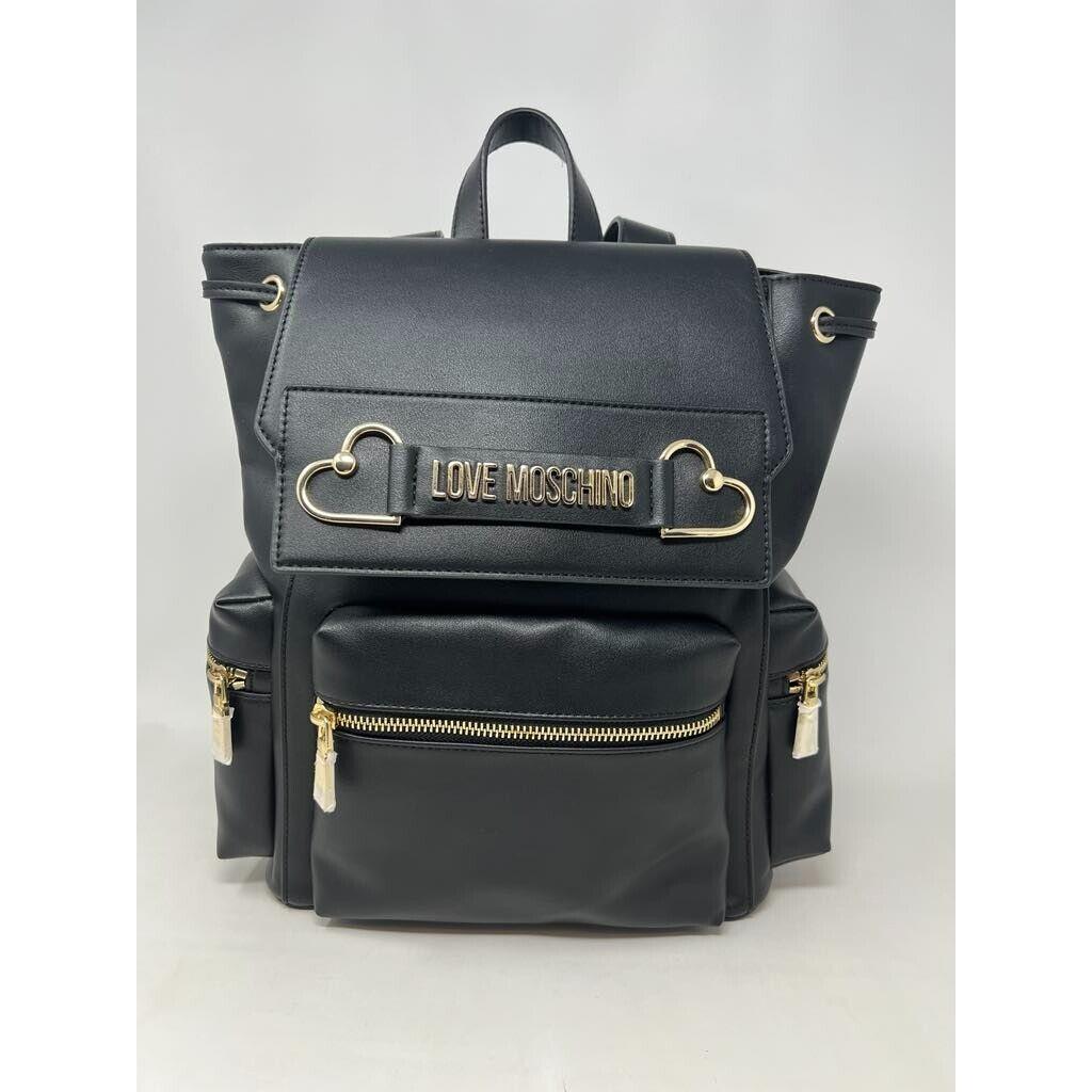 Love Moschino Black Leather Backpack with Gold Hardware Red Lining Nwot