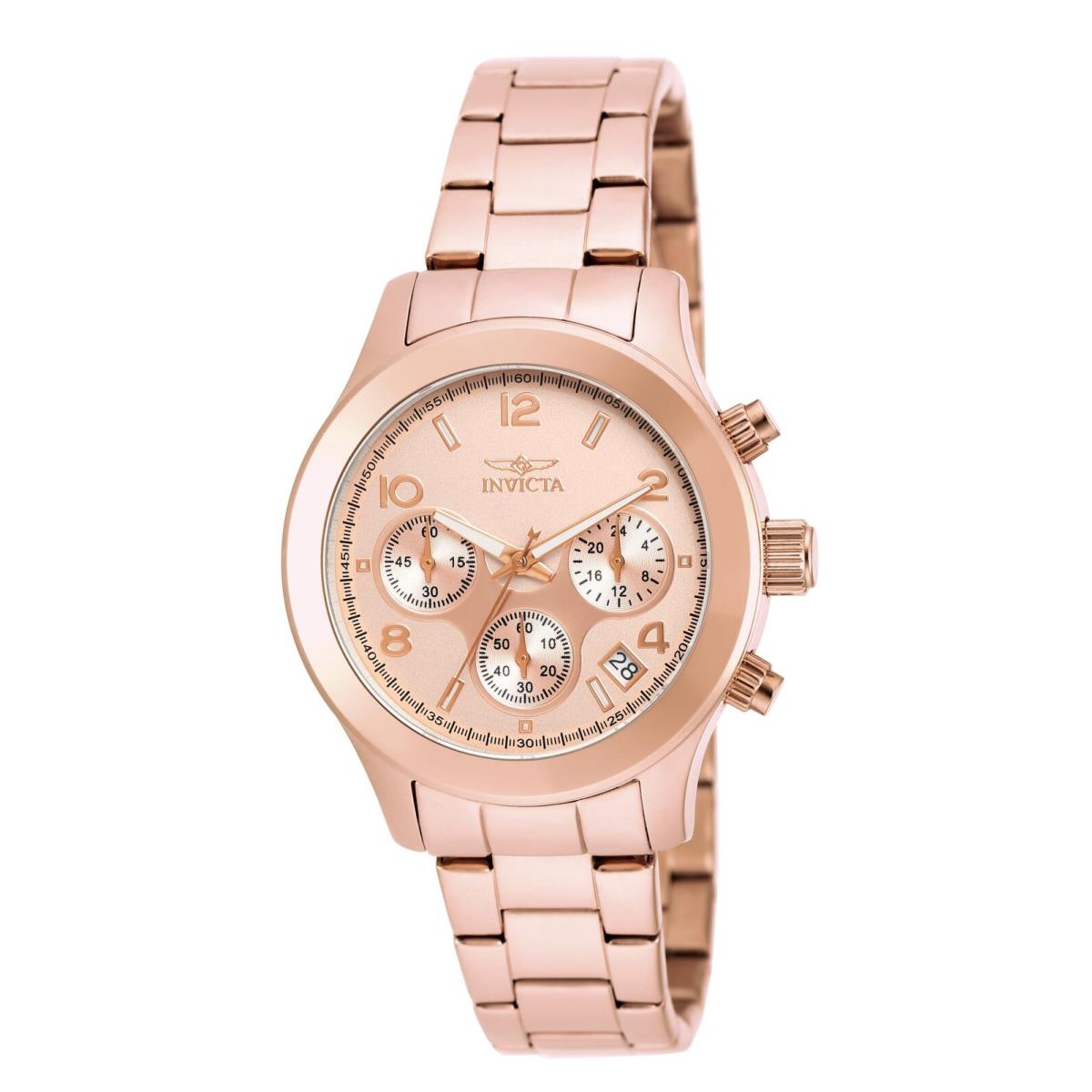 Invicta Women`s Watch Plated Stainless Steel Case Rose Gold Dial Bracelet 19218