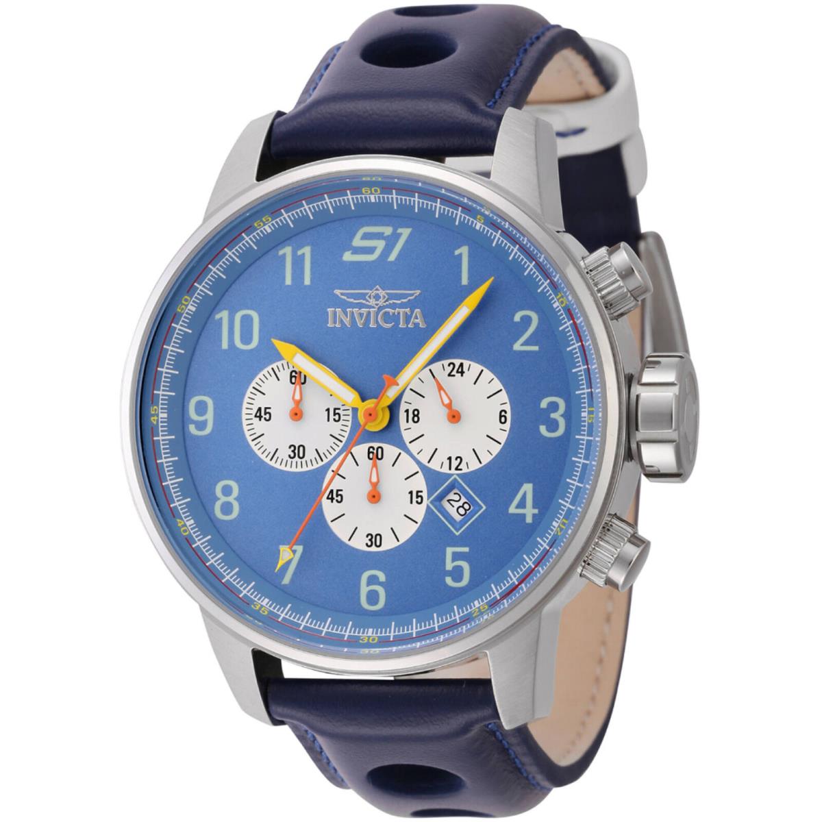 Invicta Men`s Watch S1 Rally Chronograph Light Blue and White Dial Strap 44953 - Dial: Blue, Band: Blue, White