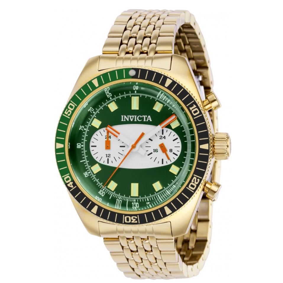 Invicta Speedway Monaco Men`s 43mm Dual Time Dials Green Dial Gold Watch 40528