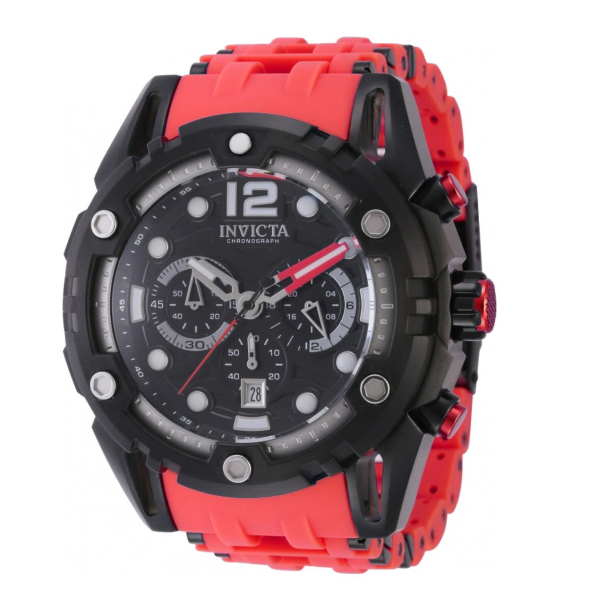 Invicta Sea Spider Armored Sentinel Men`s 52mm Red Chronograph Watch 43772 - Dial: Black, Silver, White, Band: Red, Bezel: Black, Silver