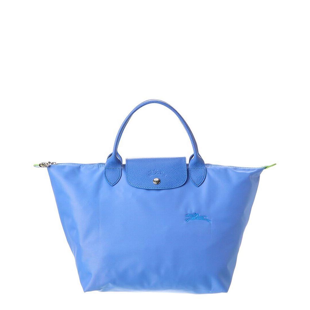 Longchamp Le Pliage Green Large Canvas Leather Tote Women`s Blue