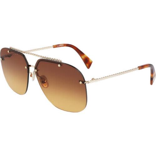 Lanvin Women`s Rimless Navigator Sunglasses - LNV108S - Made in Italy Gold-Tone/Brown Orange (741)