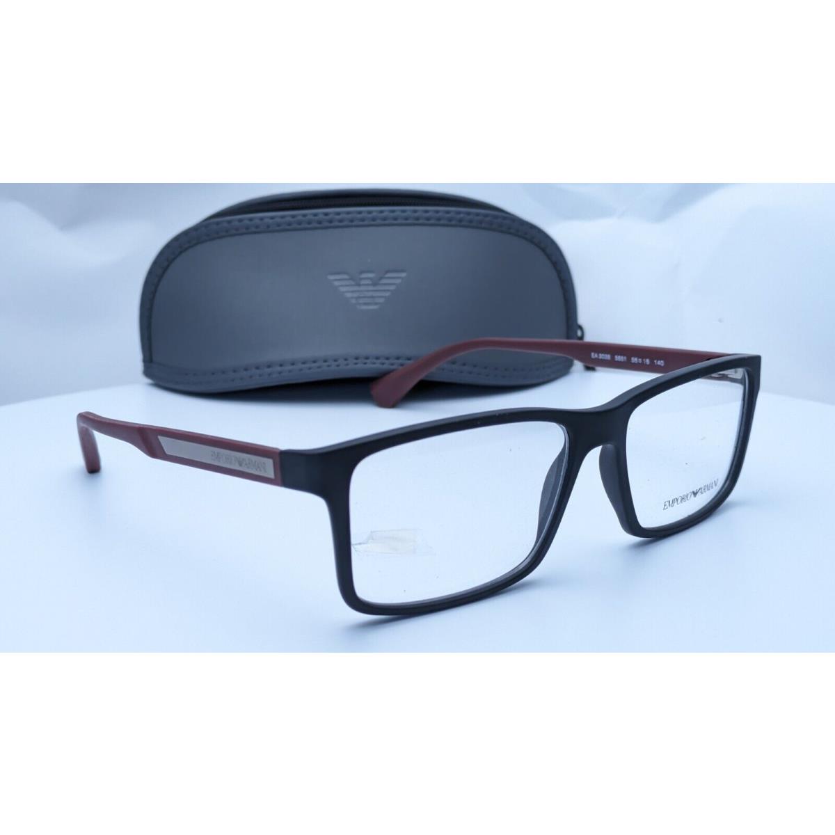 Emporio Armani EA3038 5651 Black Red Rectangle Mens Eyeglasses 56mm