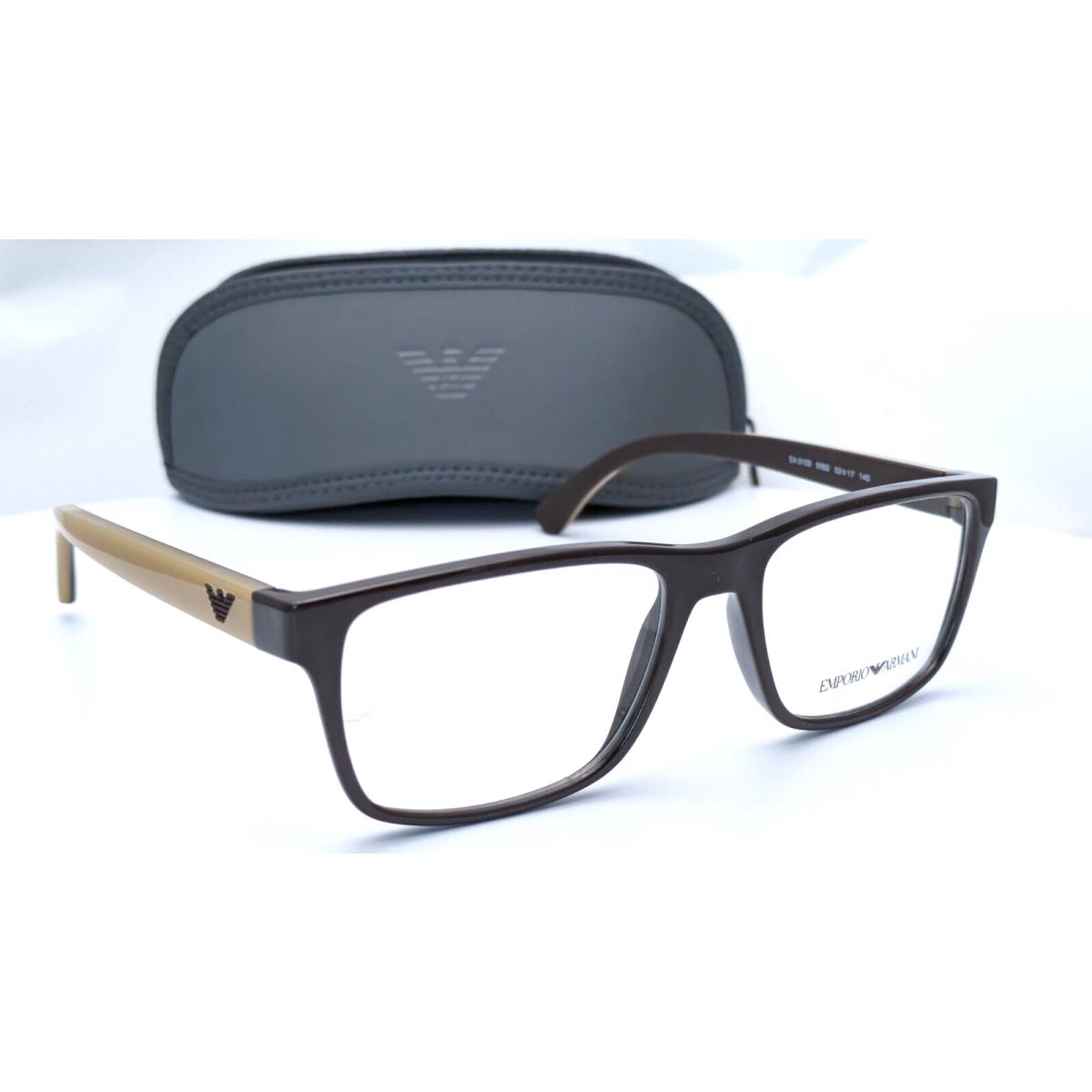 Emporio Armani EA3103 5562 Glossy Brown Rectangle Mens Eyeglasses 53mm