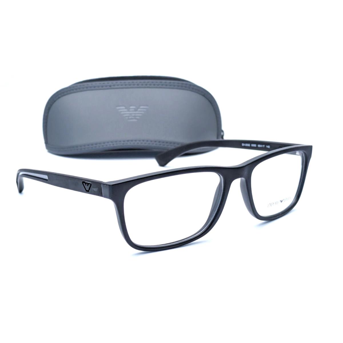 Emporio Armani EA3092 5063 Black Rubber Rectangle Mens Eyeglasses 56mm