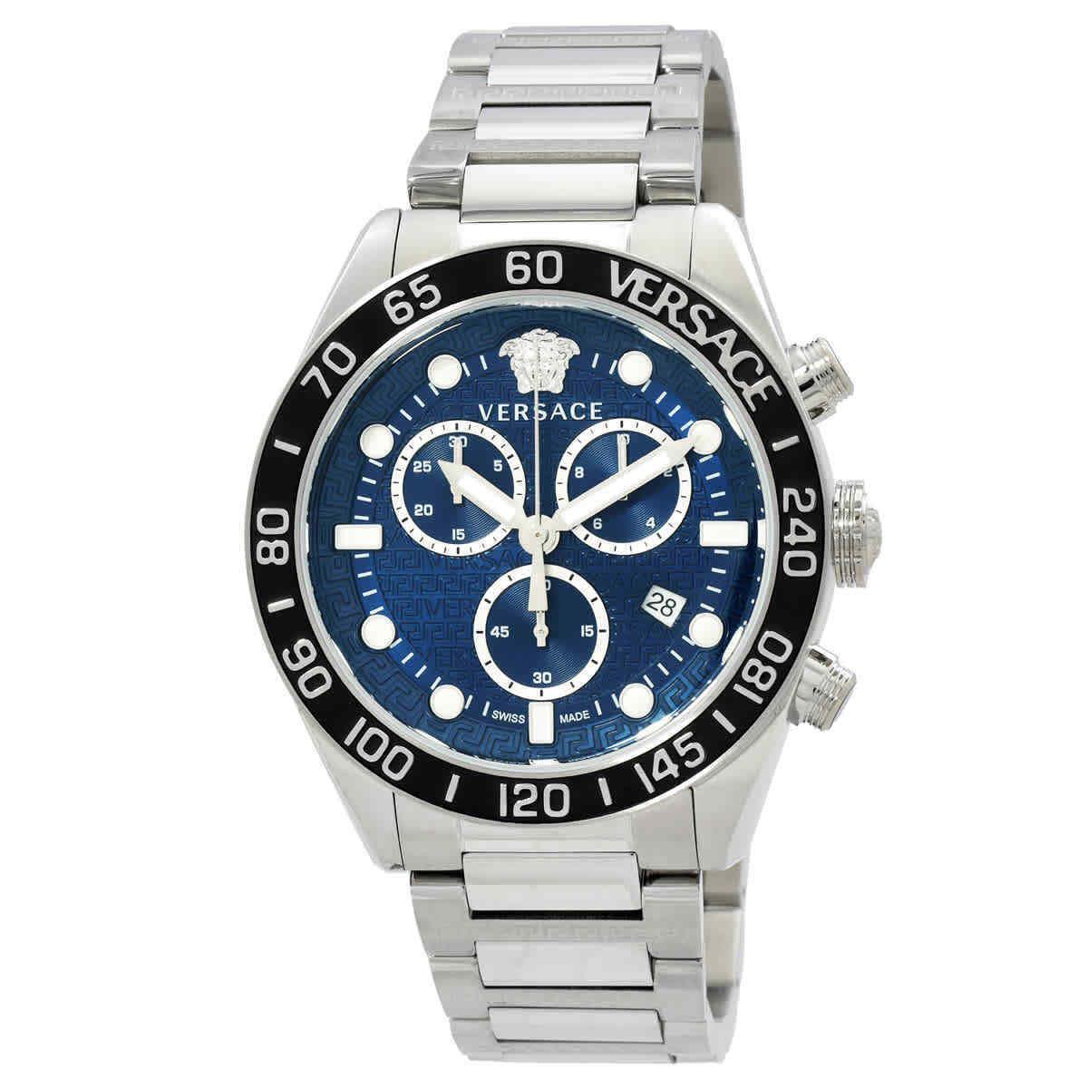 Versace Greca Dome Chronograph Quartz Blue Dial Men`s Watch VE6K00323