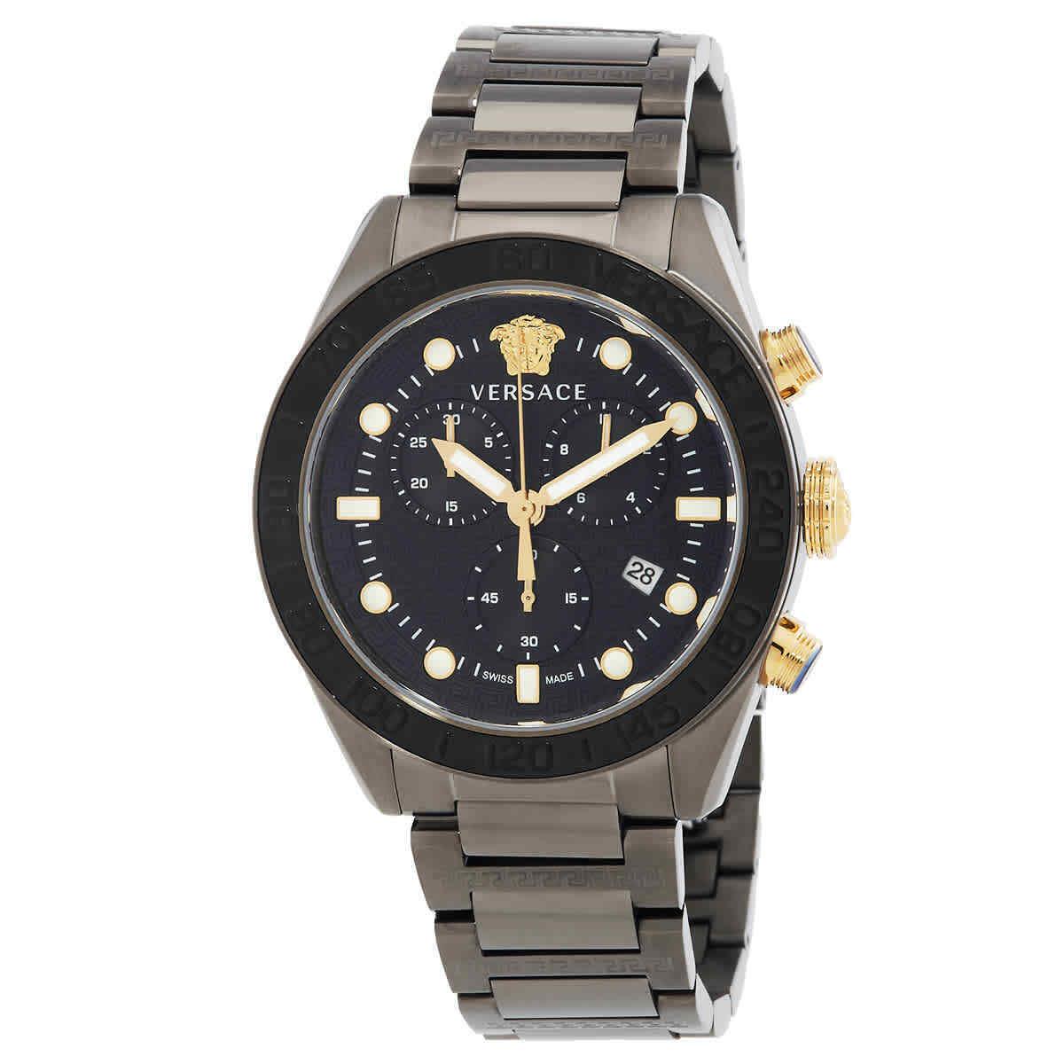 Versace Greca Dome Chronograph Quartz Black Dial Men`s Watch VE6K00623