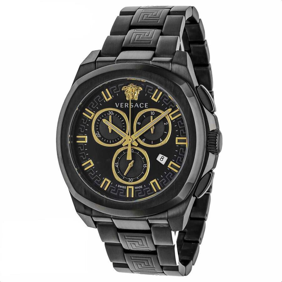 Versace Men`s Geo 43mm Quartz Chronograph VE7CA0923 - Dial: Black, Band: Black, Other Dial: Black