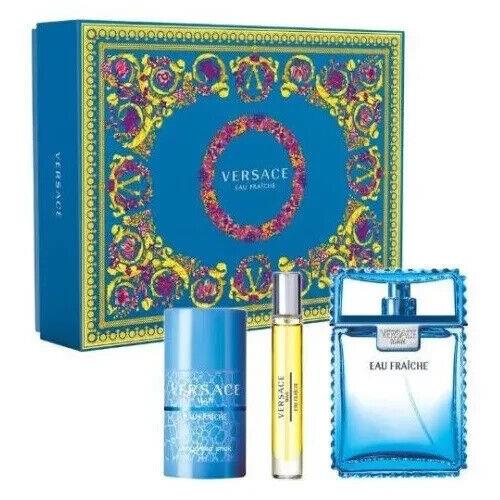 Versace Eau Fraiche Men 3Pcs Set 3.4 oz 0.33 oz Edt Spray 2.5 oz Deodorant M