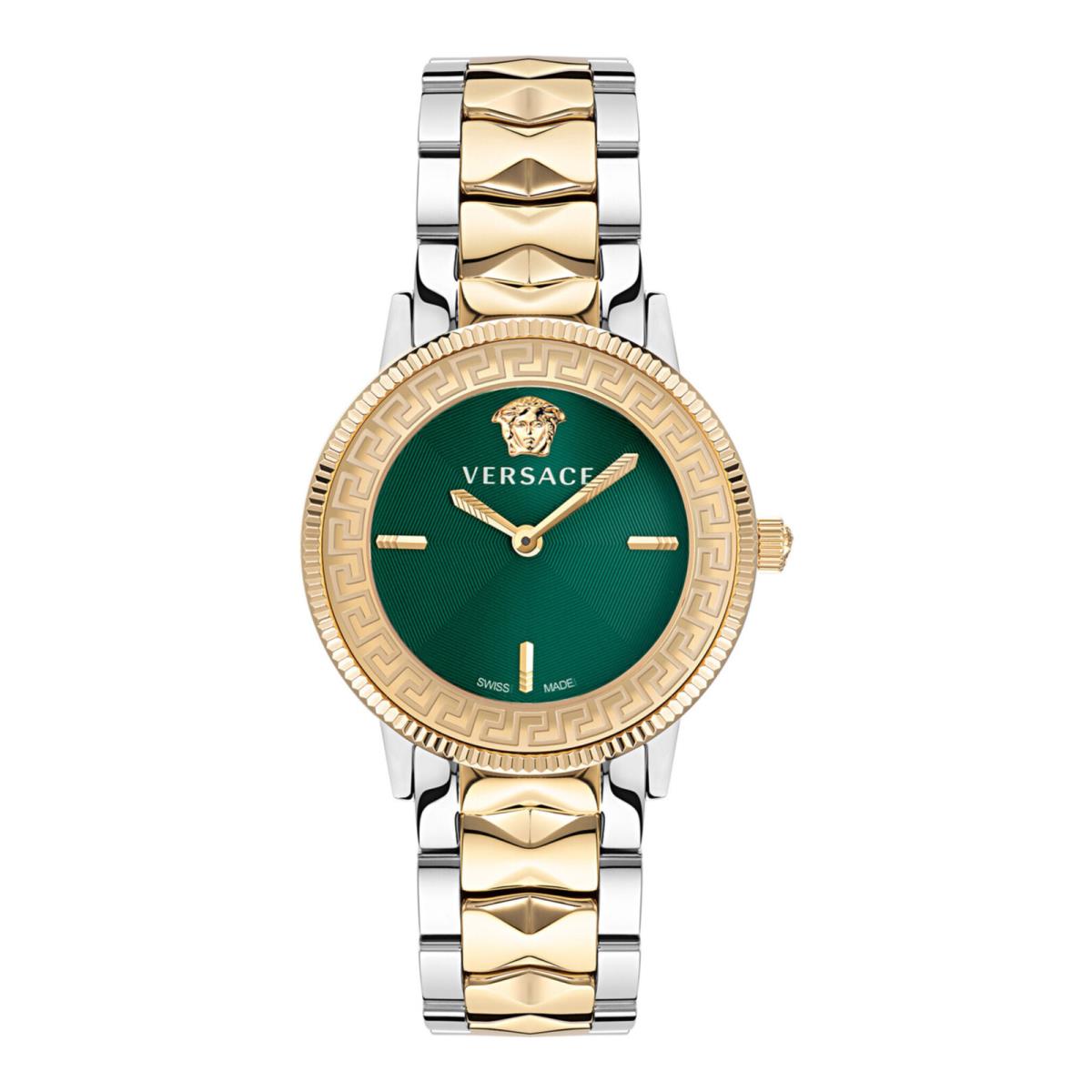 Versace Womens V-tribute Two Tone 36mm Bracelet Fashion Watch - Dial: Green, Band: Silver