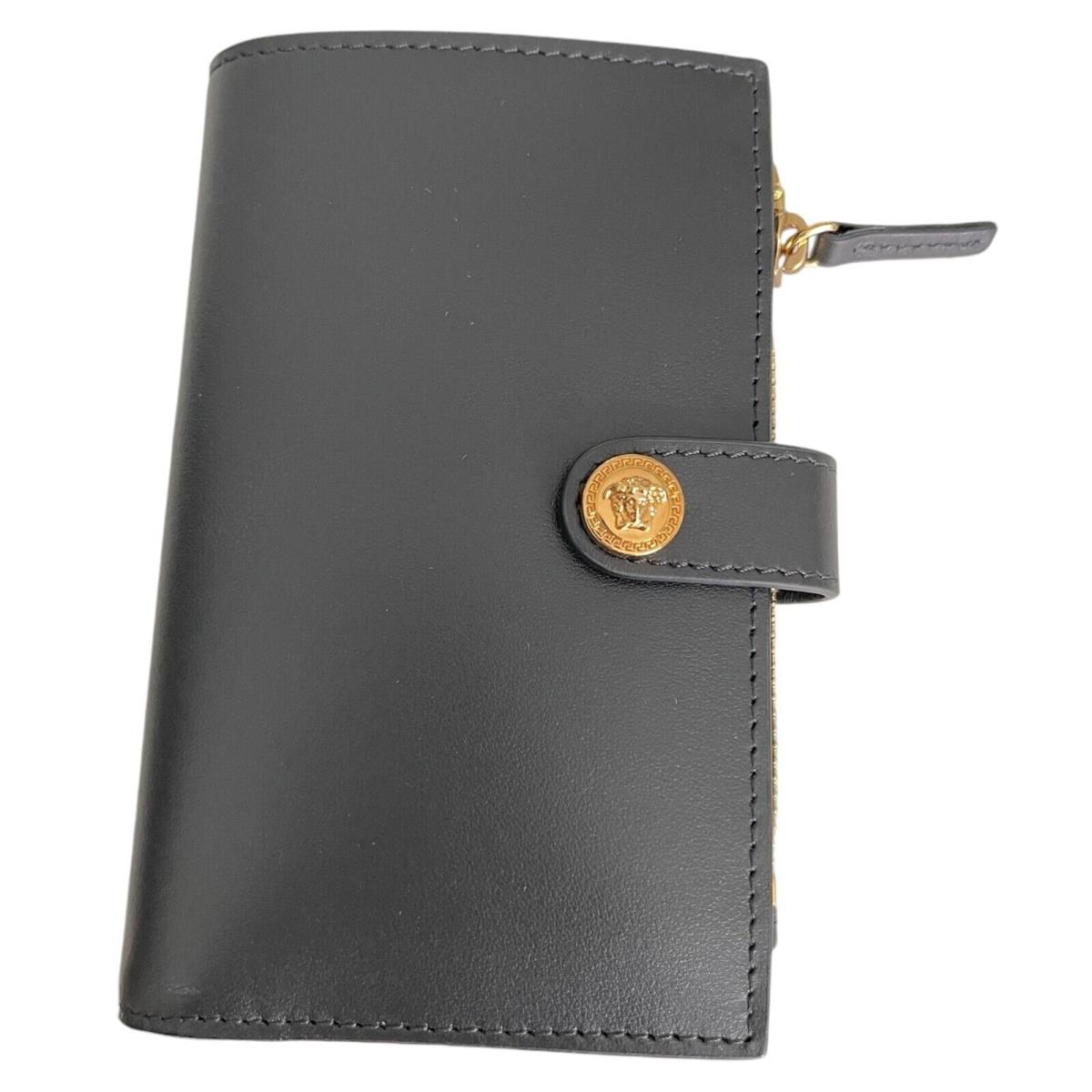 Versace 1002897 Medusa Gold Compact Black Leather Folding Wallet