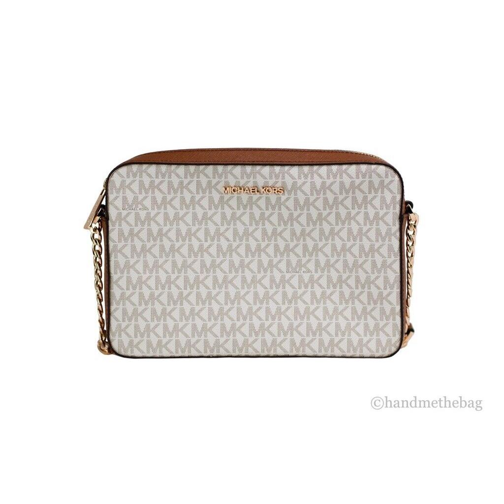 Michael Kors Jet Set Large East West Vanilla Signature Leather Crossbody Handbag