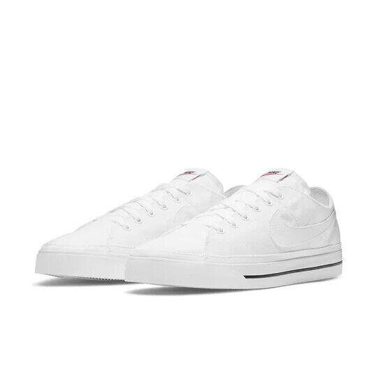 Nike Court Legacy Canvas CW6539-100 Sneakers Men`s White Black Skateboard Shoes - White