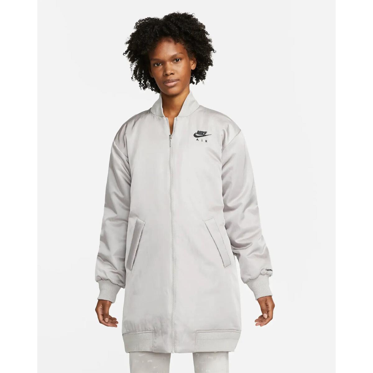 Nike Air Therma-fit Bomber Women`s Faux-fill Long Jacket Overcoat Grey Medium