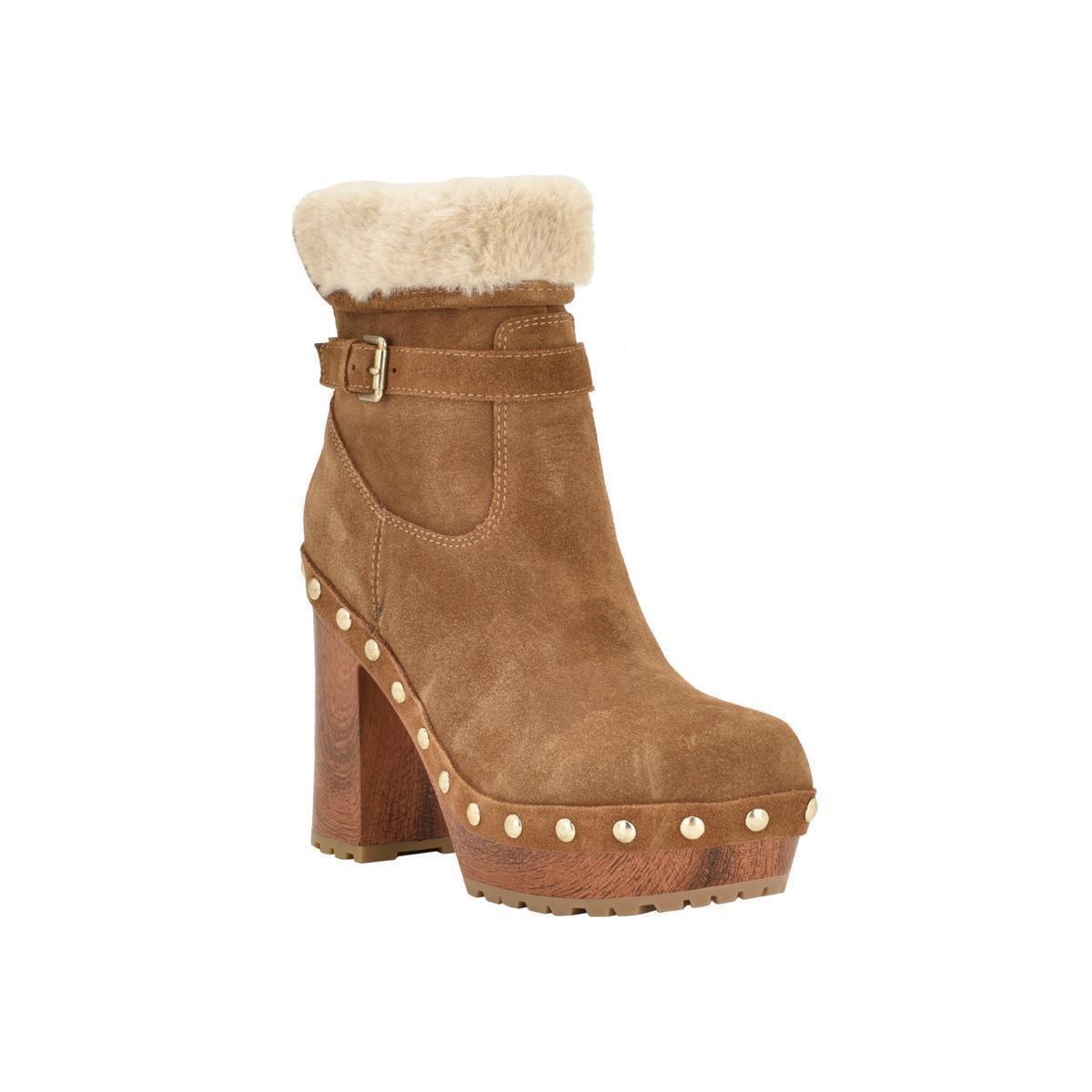 Guess Womens Damina Suede Fur Lined Studded Booties Shoes Bhfo 4957 Medium Brown