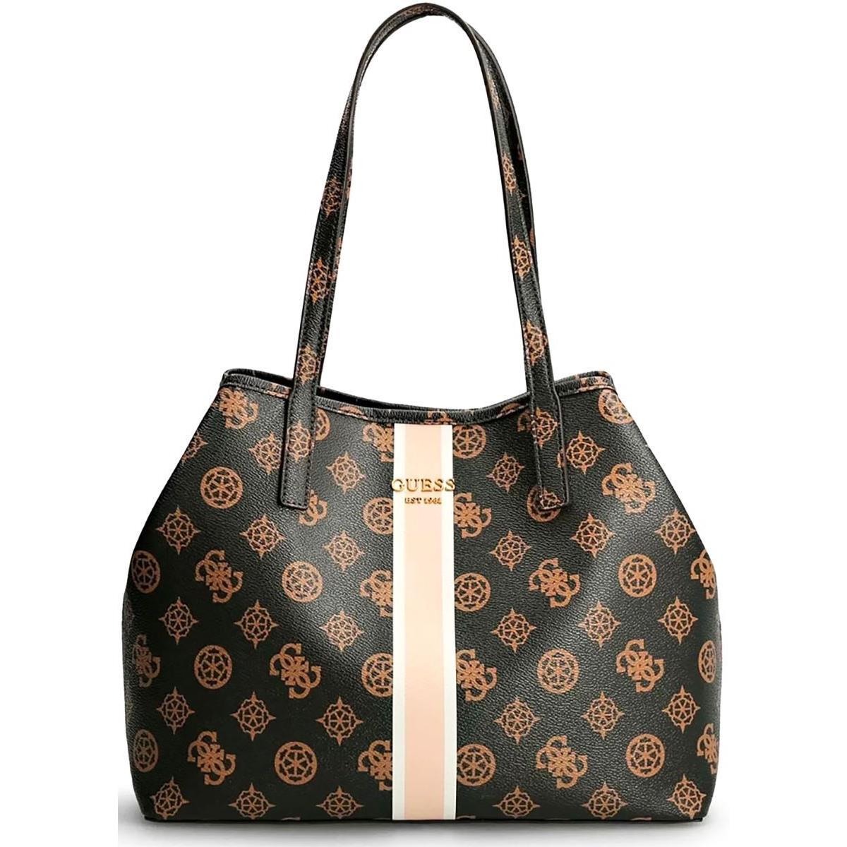 Guess Hwkp6995240 Vikky Large Tote Multi Logo Womens Leather Tote In Brown