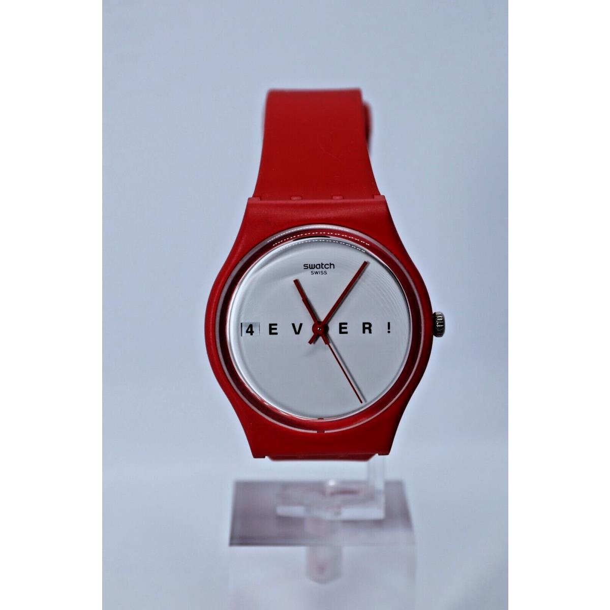 Limited Swiss Swatch Red White 4EverFever GR404 34mm Plastic Case Band