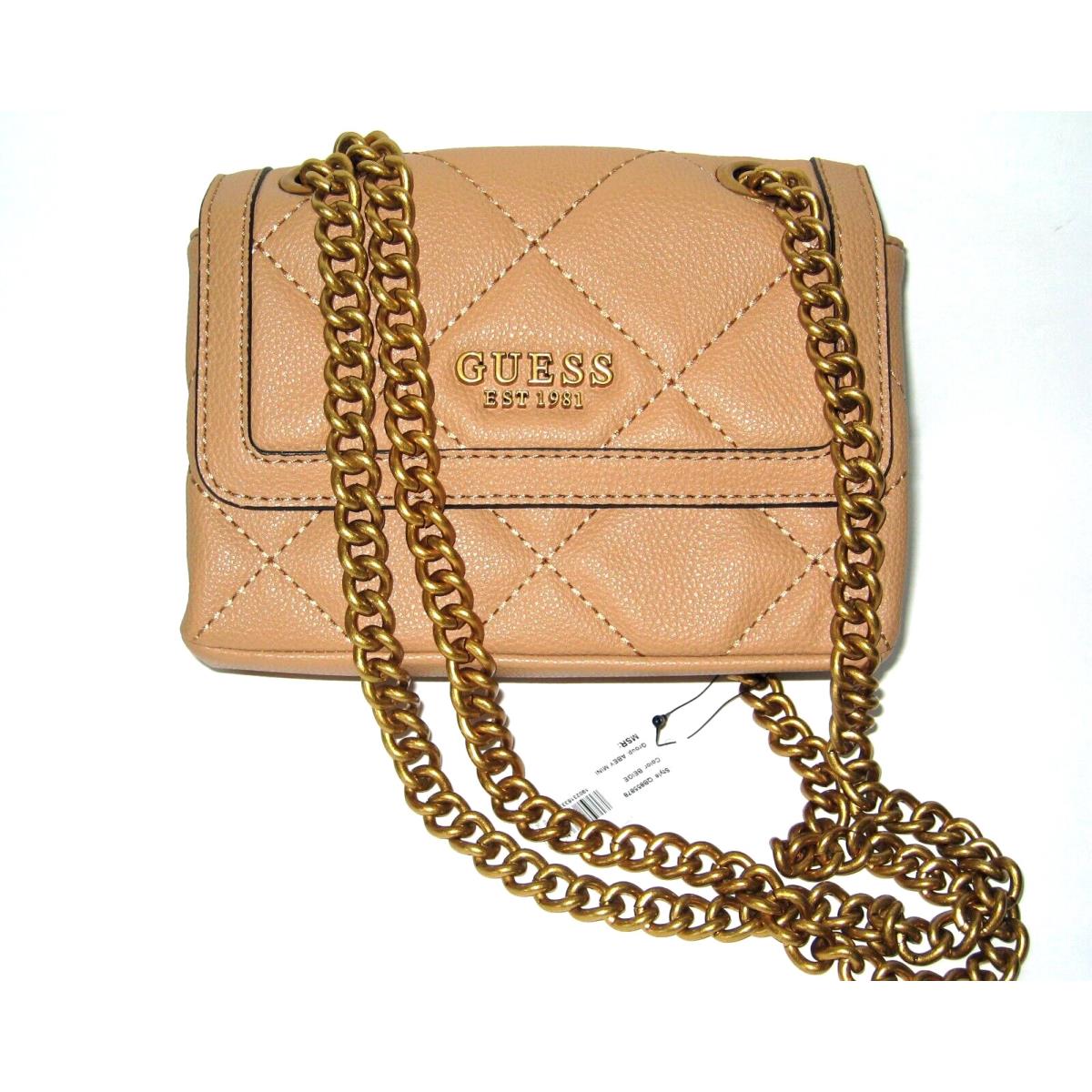 Guess Women`s Abey Handbag Shoulder Flap Chain Purse Beige