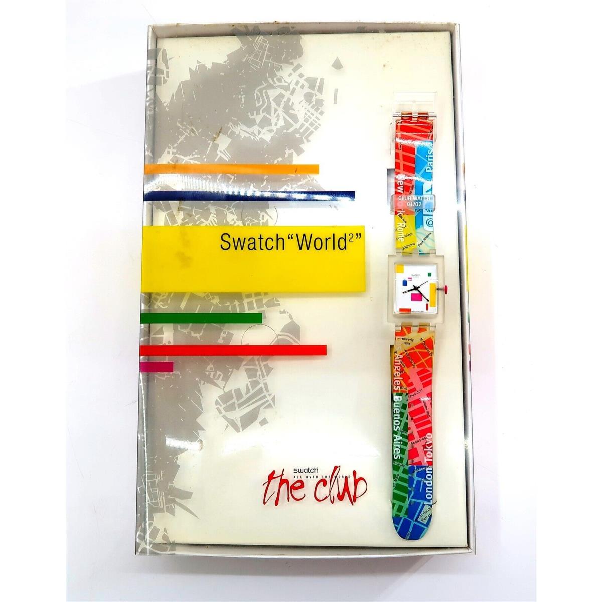 Swatch World 2 Watch SUAZ100 Nos 2001 Boxed Set with Board Game Inside Club