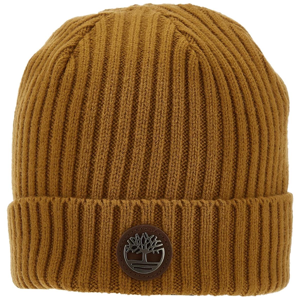 Timberland Men`s Ribbed Watch Cap with Logo Plate Wheat One Size