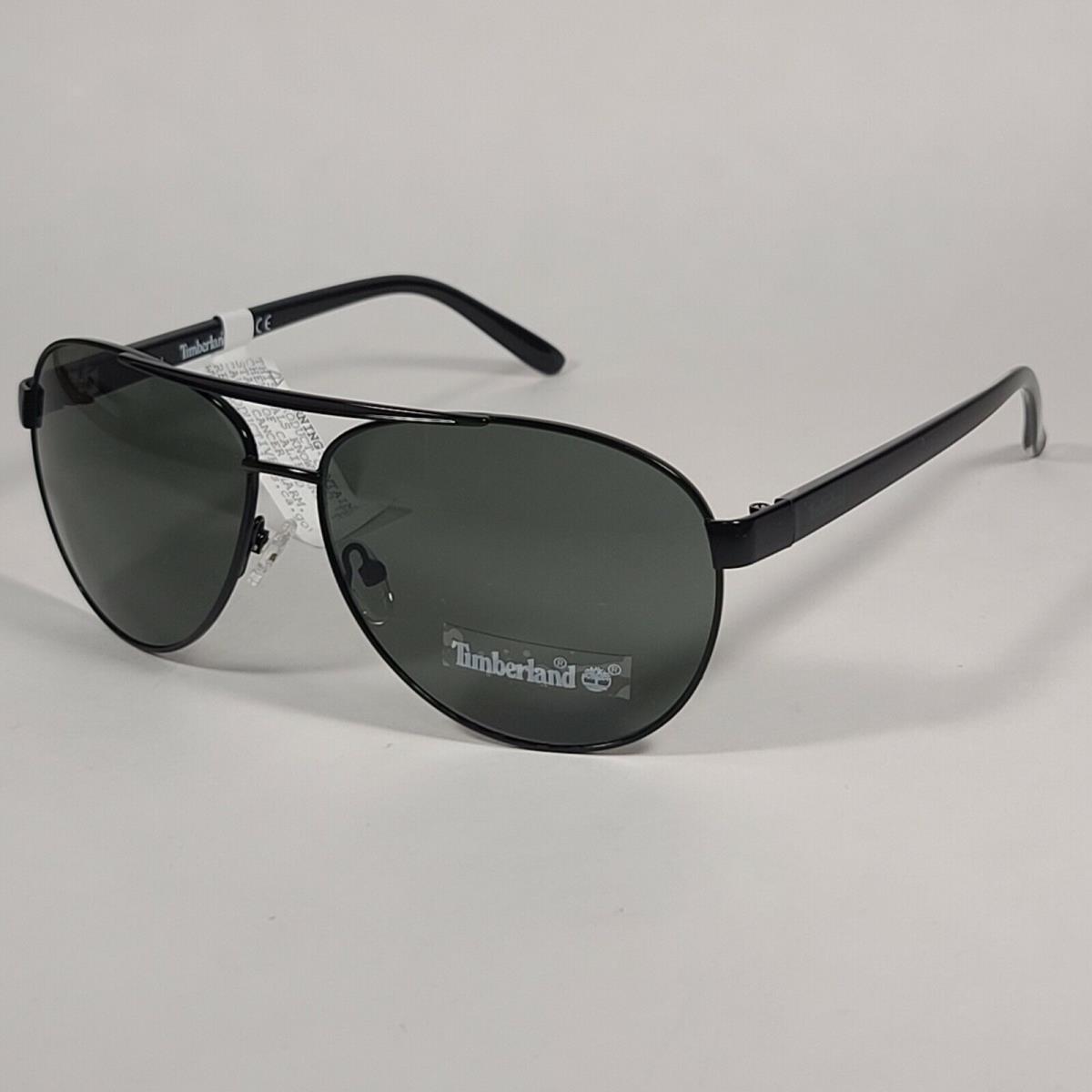 Timberland TB7141 01N Men`s Aviator Sunglasses Shiny Black Green Tinted Lens 61