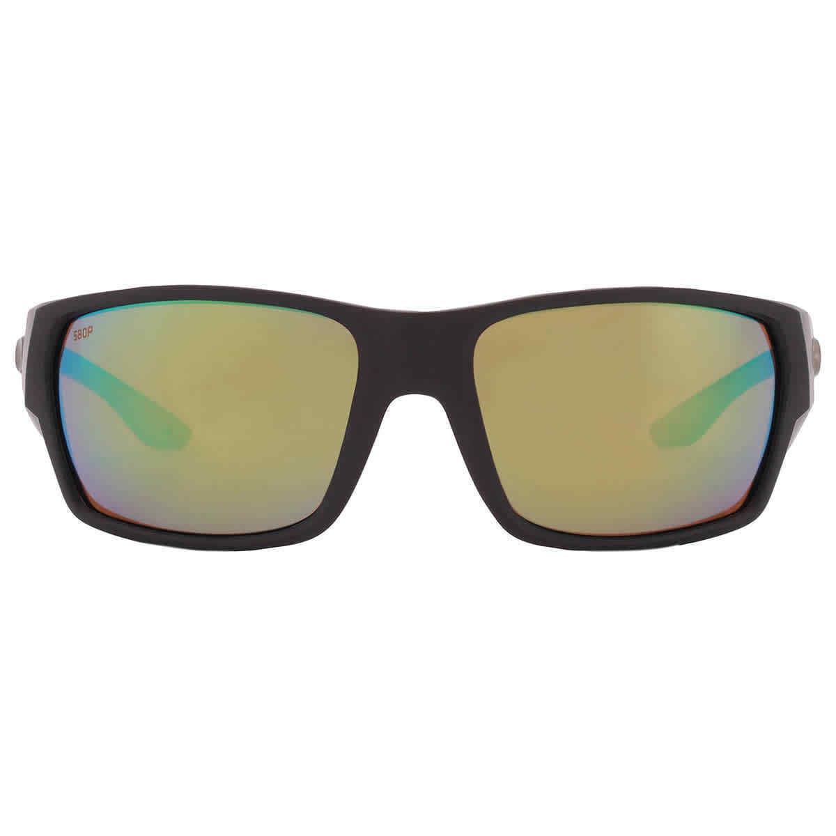 Costa Del Mar Tailfin Green Mirror Polarized Men`s Sunglasses 6S9113 60 - Frame: Black, Lens: Green