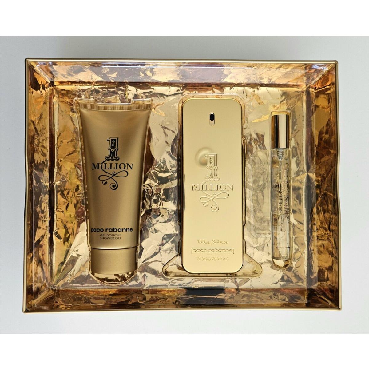 P. RABANNE-1 Million-set Of-edt Spray 3.4oz+Shower Gel 3.4oz +edt Spray 0.34oz