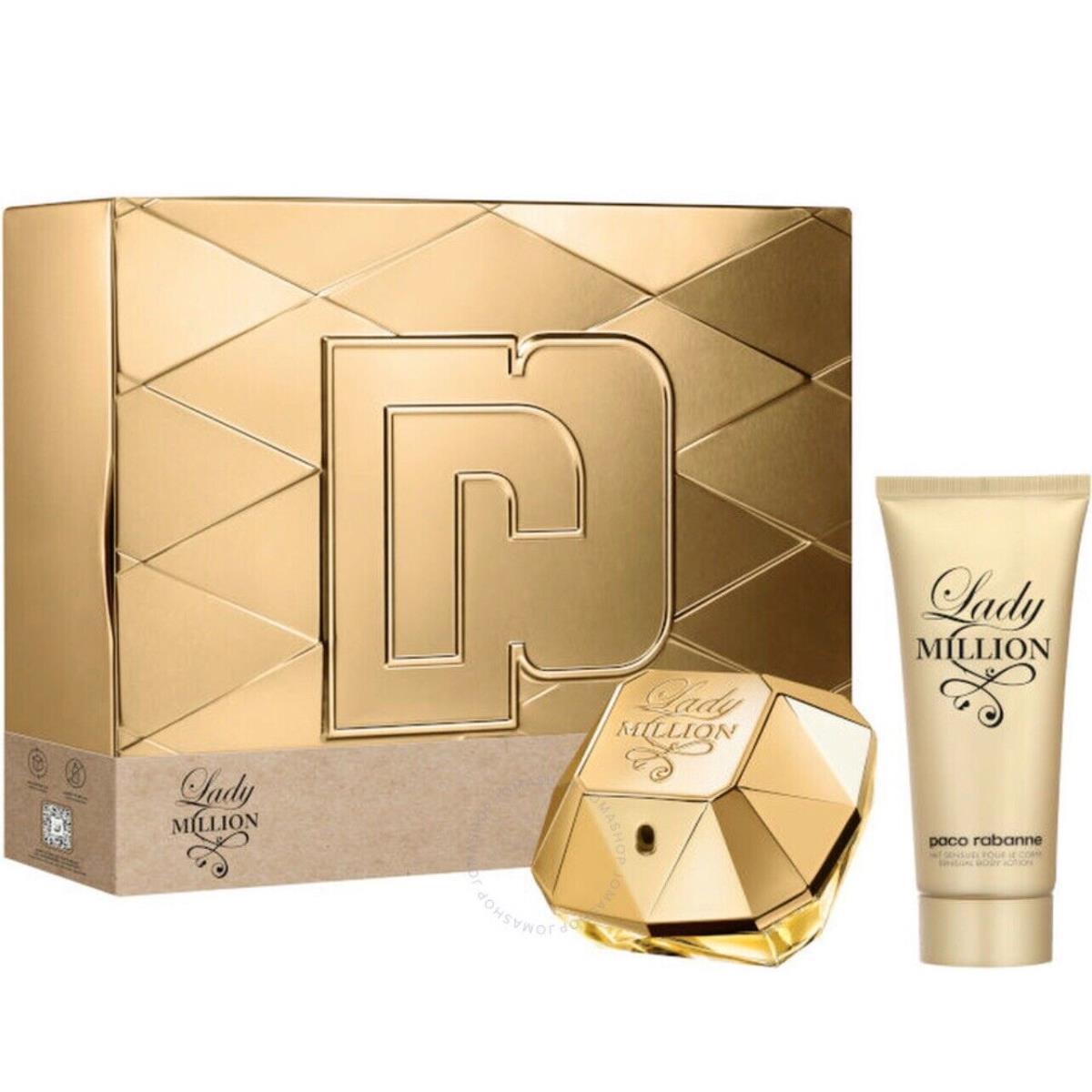 Paco Rabanne Lady Million2 Pc Gift Set 2.7oz Edp 3.4oz Sensual Body Lotion