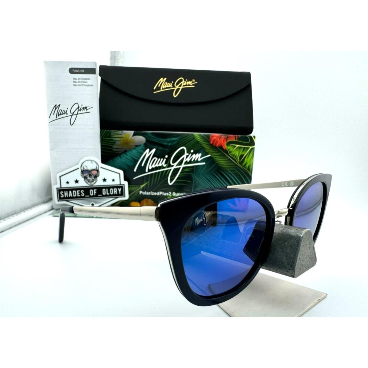 Maui Jim Wood Rose MJ 870-03 Navy Silver Blue Hawaii Polarized Sunglasses