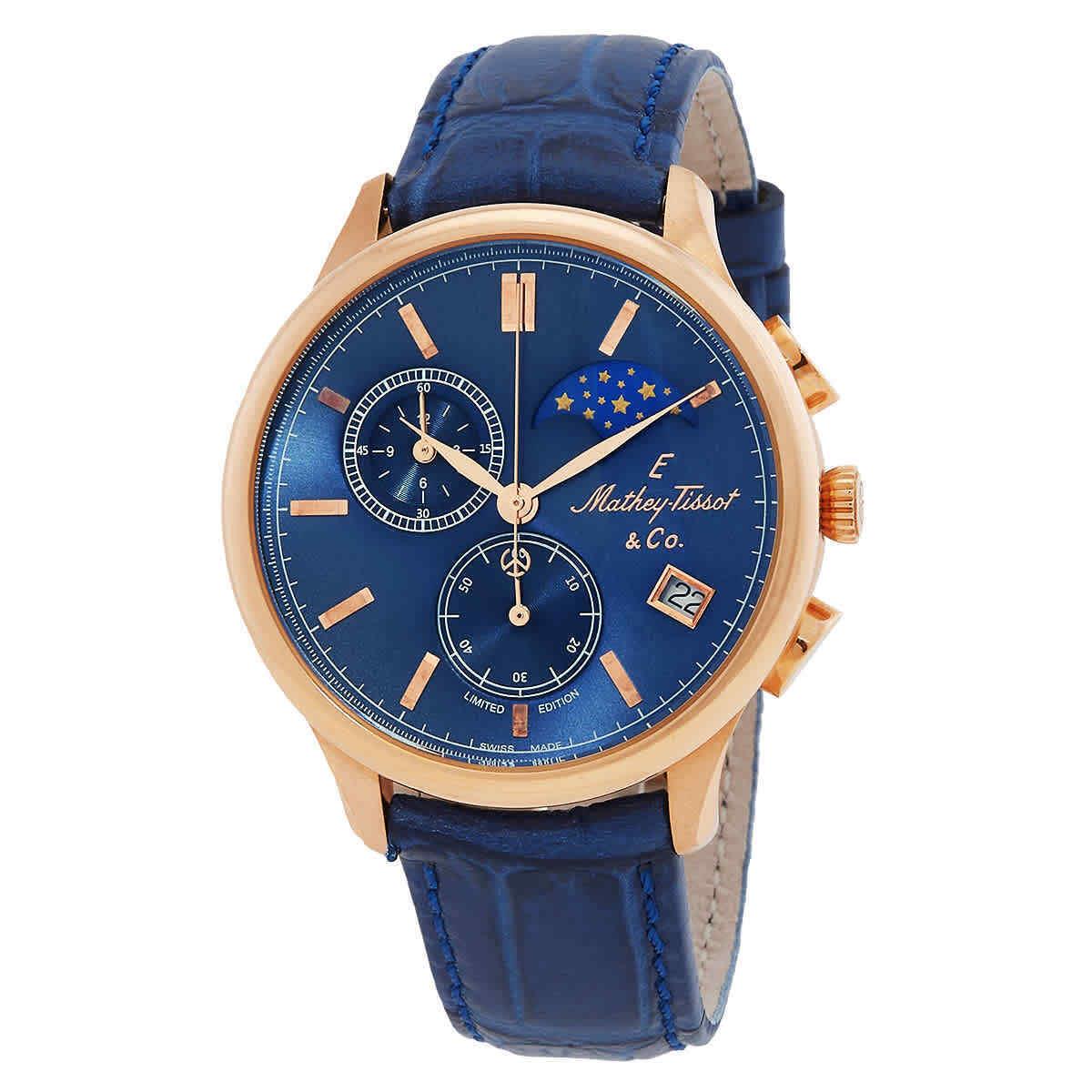 Mathey-tissot Edmond G10 Chronograph Quartz Blue Dial Men`s Watch H1886RCHPBU - Dial: Blue, Band: Blue, Bezel: Rose Gold-tone